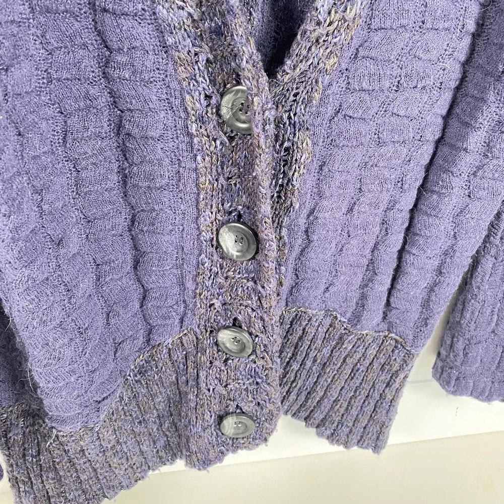 Free People Sweater Womens Large Purple Button Up Textured Cardigan Boho Knit - Picture 4 of 11
